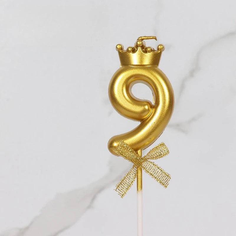 1pc, Golden Crown Bow Birthday Candle - 0-9 Creative Party Cake Decoration and Baking Supplies for Birthdays