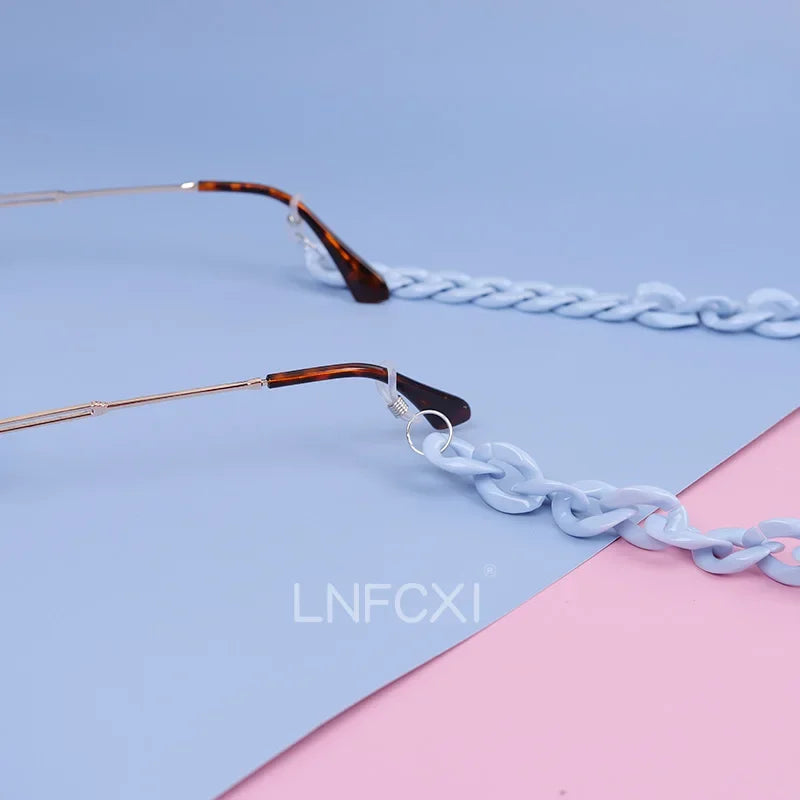 JNPCXI Retro Bright Acrylic Glasses Sunglasses Chain Straps Lanyards Blue Color Reading Glasses Hanging Neck Glasses Chain