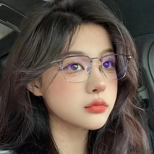 Trendy Square Anti-Blue Light Glasses for Women Half-Rim Design, Perfect for Screen Use While Driving