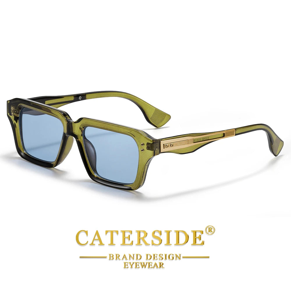 CATERSIDE New Men's Square Sunglasses Premium PC Frame with Metal Temple UV400 Women Retro Fashion Driving Decoration Eyewear