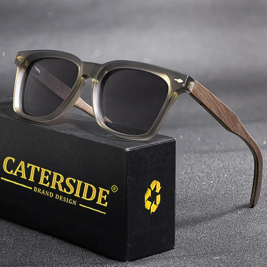 CATERSIDE New Retro Men Polarized Sunglasses High-Quality Solid Wood Legs Sun Glasses Fashion Women Party Travel Holiday Glasses