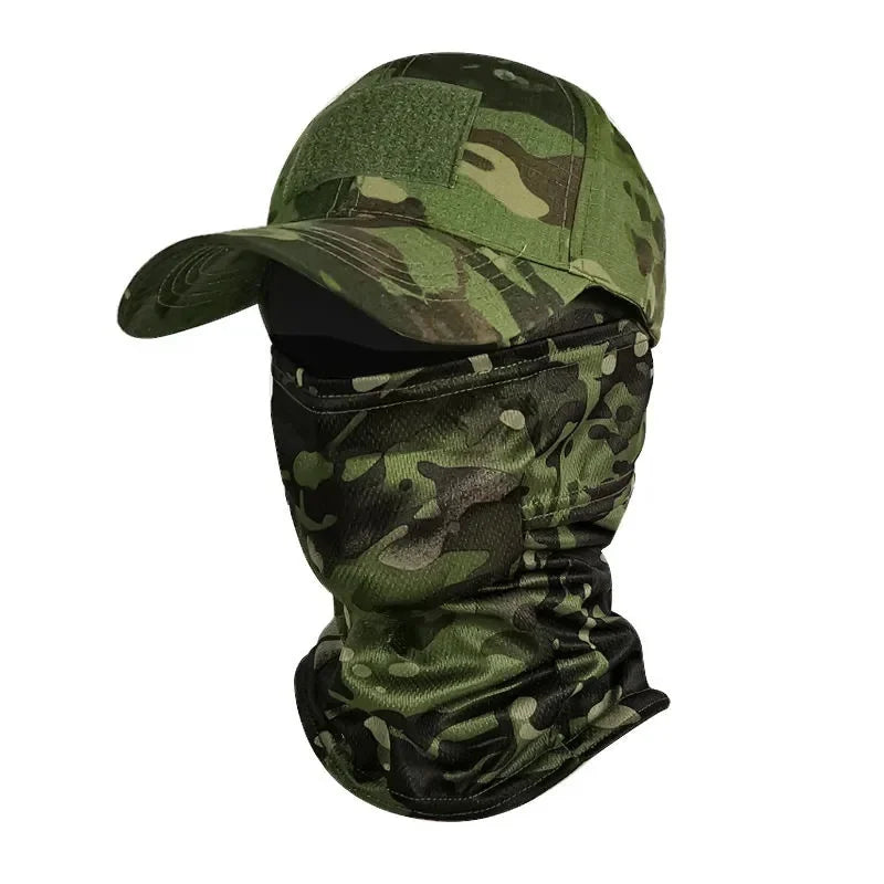 Camo Baseball Cap with Balaclava Outdoor Sun Hat Breathable Hiking Fishing Hats