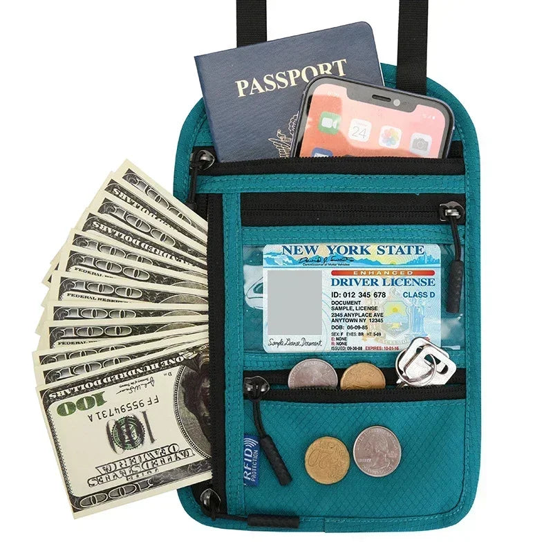 RFID Protection Passport Holder Travel Neck Pouch Anti-theft Wallet Hidden Money Document Card Holder Waterproof Large Organizer