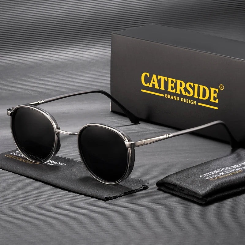 Caterside Vintage Polarized Round Sunglasses Men Hip Hop Style Metal Frame Sun Glasses Women Driving Fishing Party Eyewear Uv400
