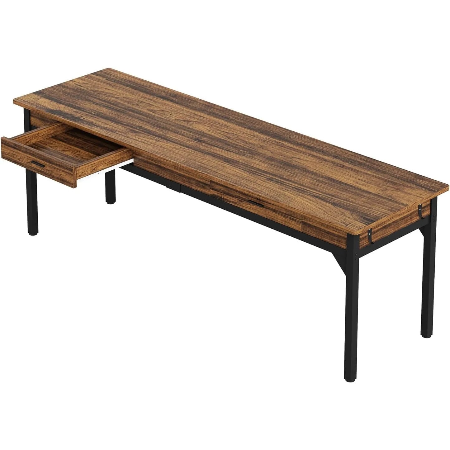 Computer Desk, 200 x 60 x 82 cm, Double Long Desk with 2 Drawers, Office Table