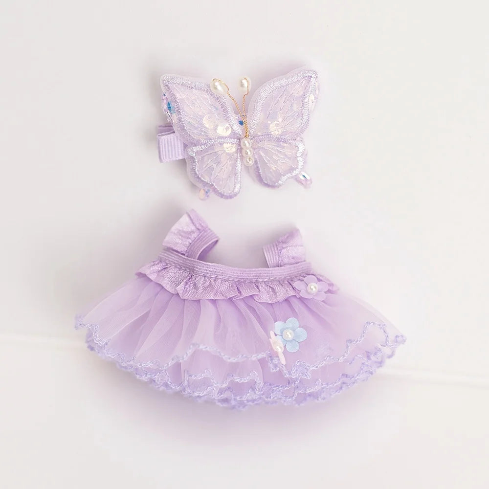 17 Cm Labubu Plush Toy Doll T-shirt with Denim Overalls Labubu Plush Toy Doll Pendant Clothes High quality