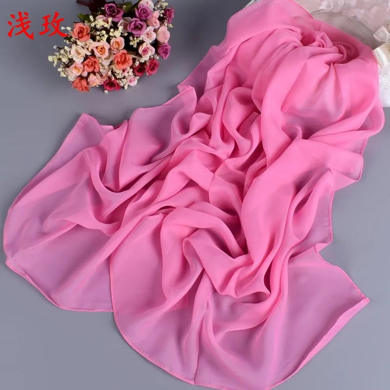 New Fashion Temperament Pure Monochrome Women's Long Chiffon Scarves Wholesale Yiwu Plain Pure Color Small Scarves
