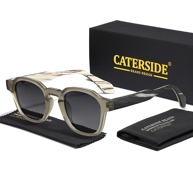 CATERSIDE Vintage Men Polarized Sunglasses Luxury Brand Design Solid Wood Leg Sun Glasses Women Driving Party Holiday Glasses