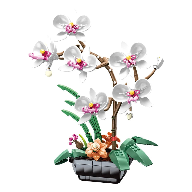 Creative Bouquet Orchid Flowers Building Blocks City Romantic Home Decoration