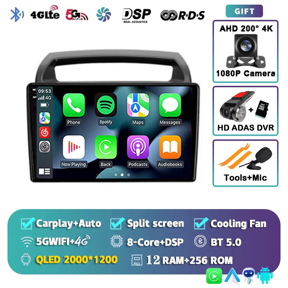 For KIA Carnival VQ 2006-2014 2K 12+256 QLED Android 15 CarPlay Car Radio Multimedia Video Player GPS stereo Head Unit 4G WIFI