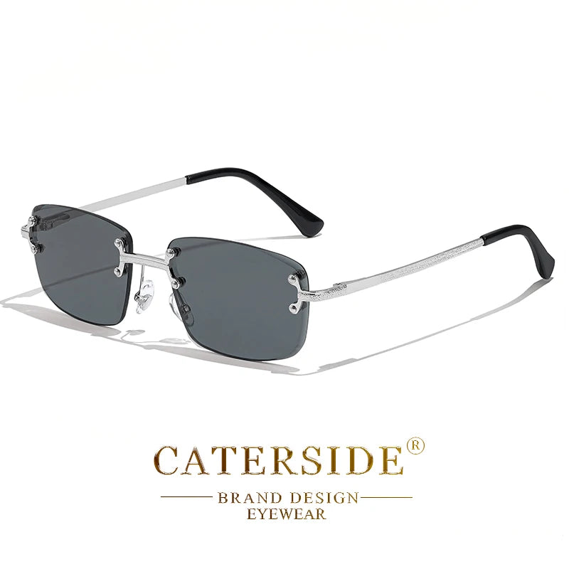 CATERSIDE Metal Rimless Frame Gradient Men's Sunglasses Punk Luxury Women Eyewear Small Rectangle Sun Glasses for UV400 Driving