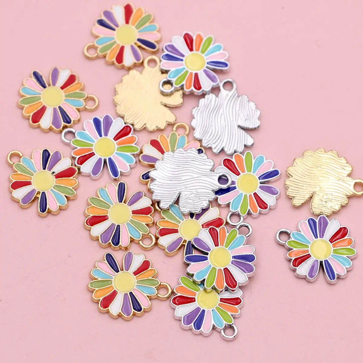 10Pcs Gold Plated Chrysanthemum Flower Charm Connectors for Making Bracelet DIY Jewelry Accessories