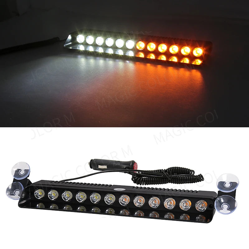 12 LED Car Strobe Lights Emergency Car Flash Parking Signal Warning Lamp Windshield Red/Blue/Yellow/White Waterproof 12V 12W