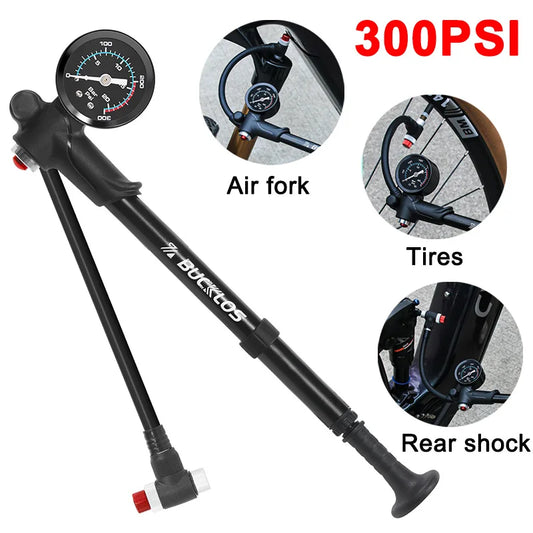 BUCKLOS Mountain Bicycle Air Shock Pump with Gauge for Fork Rear Suspension Bike Tire Inflator Pump 300PSI High Pressure Pump