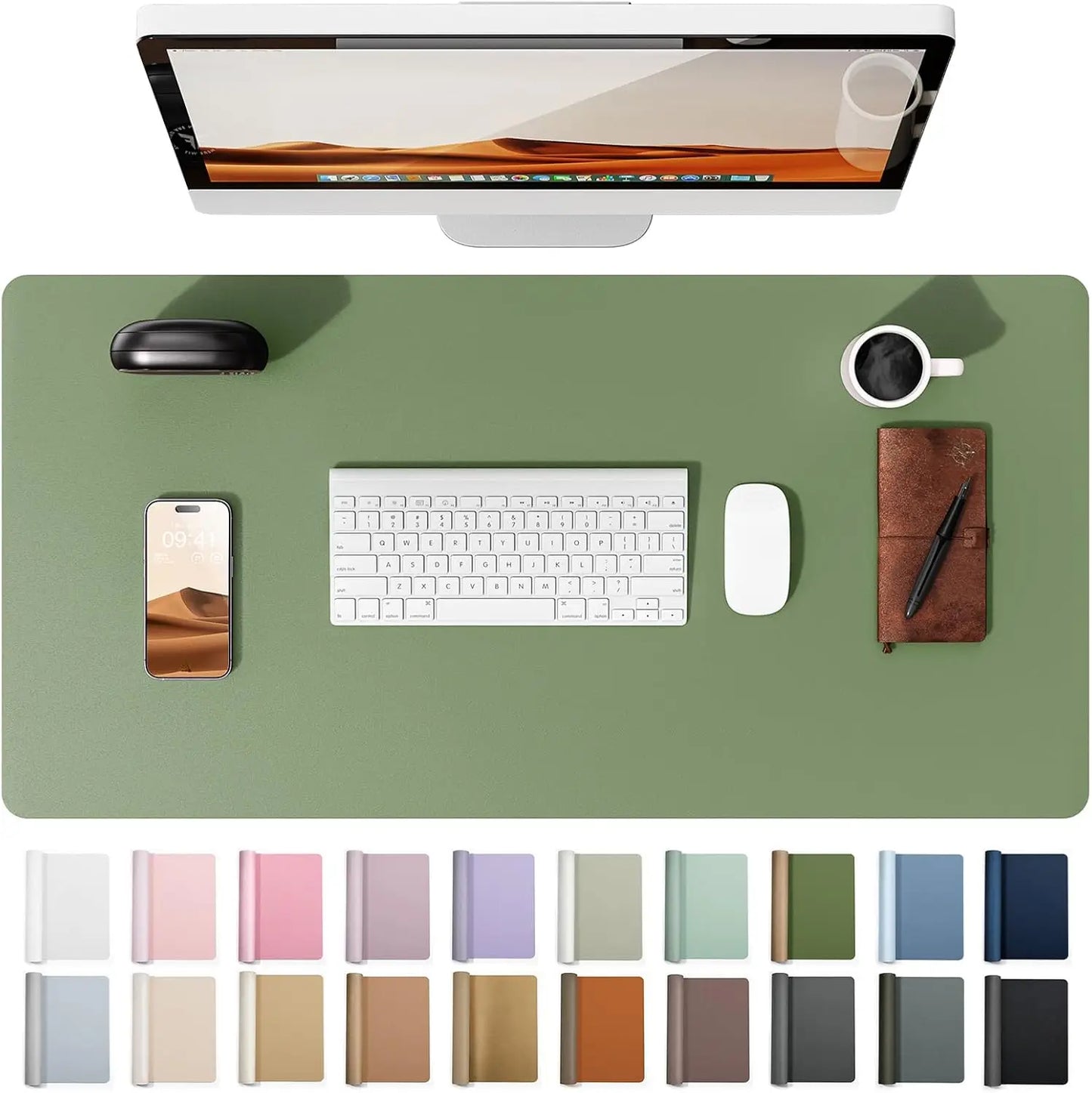Leather Office Desk Pad Protector, Large Mouse Pad, Non-Slip, PU Leather, Laptop Desk Blotter, Waterproof Writing Pad for Office