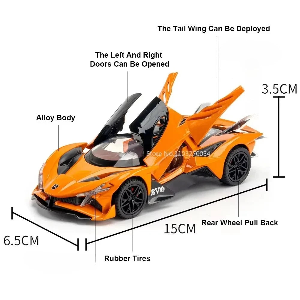 1:32 Apollo IE EVO Alloy Models Toy Diecast Car Doors Opened Rear Wheel Return Force Miniature Rubber Tires Cars Christmas Gifts