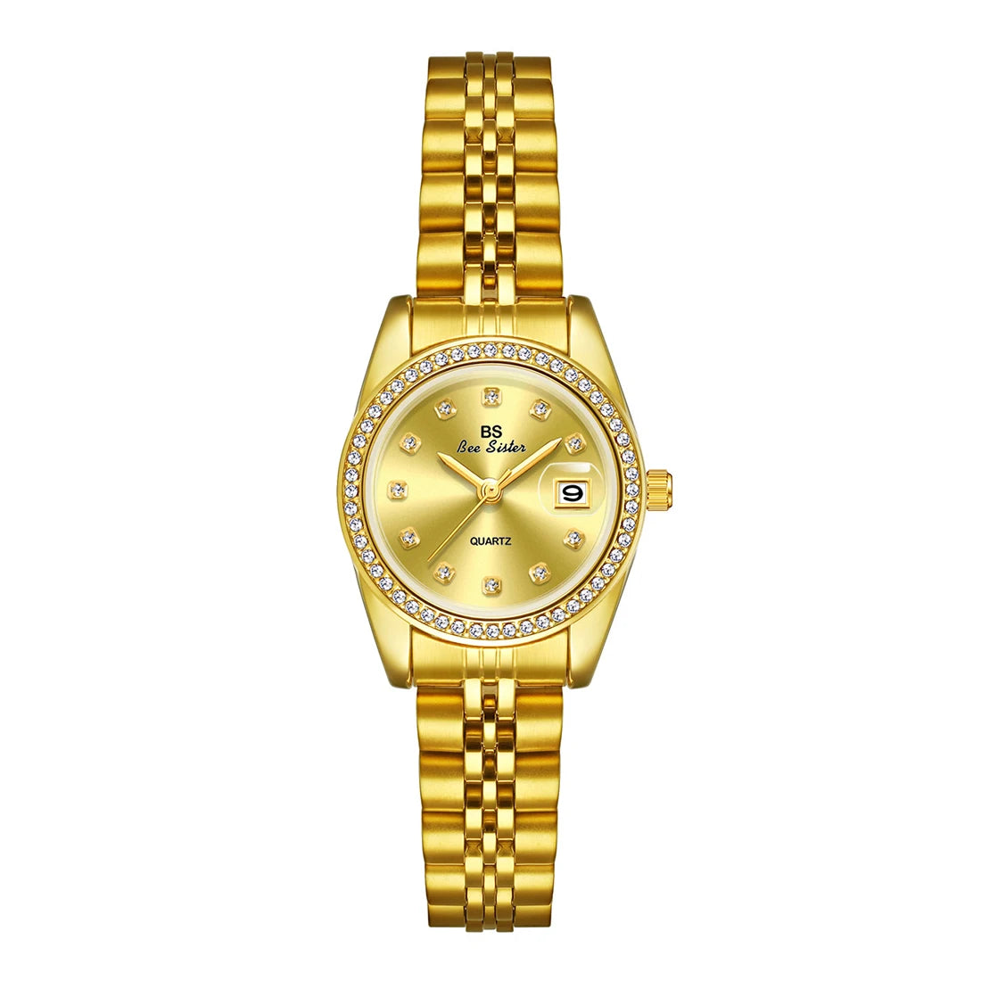 Original Woman Watch Pink Dial Golden Date Quartz Clock Vintage Elegant Stainless Steel Watch Gifts For Women 2024