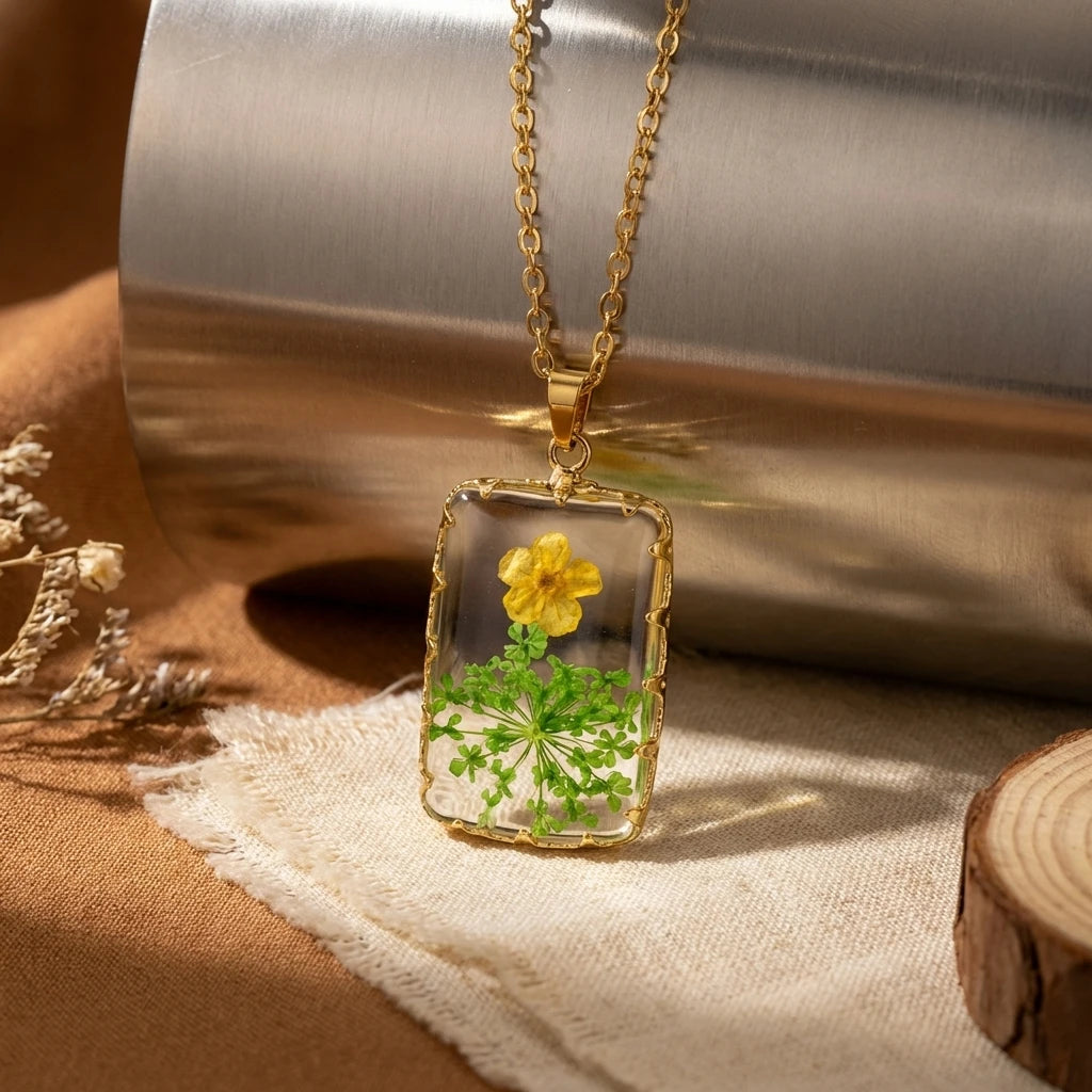 Romantic Vintage Gold Tone Necklace for Women Stainless Steel Flower Butterfly Pendant Scalloped Edge Elegant Daily Jewelry Gift