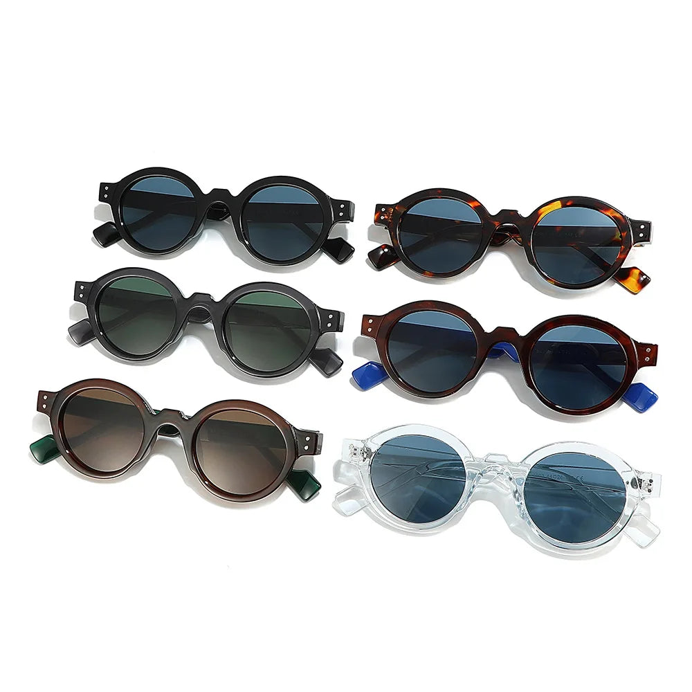 JNPCXI Round Sunglasses Men Punk Double Color Shades UV400 Retro Rivets Decoration Women Trending Sun Glasses Clear Lens Frame