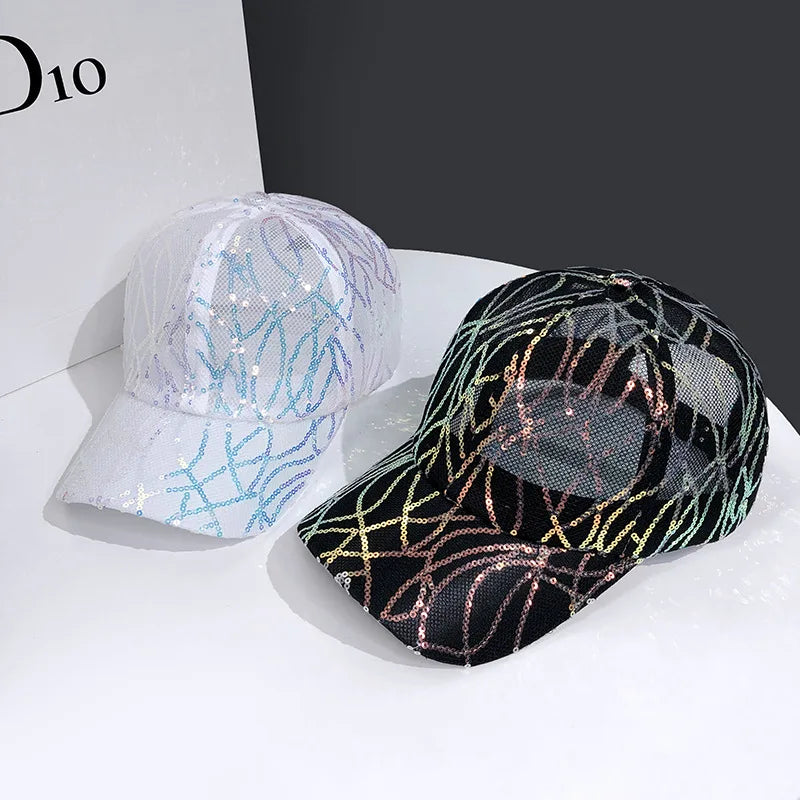 CNTANG 2025 New All Mesh Women's Peaked Cap Summer Fashion Spangle Design Hip Hop Casual Baseball Caps Sun Visor Hats For Ladies