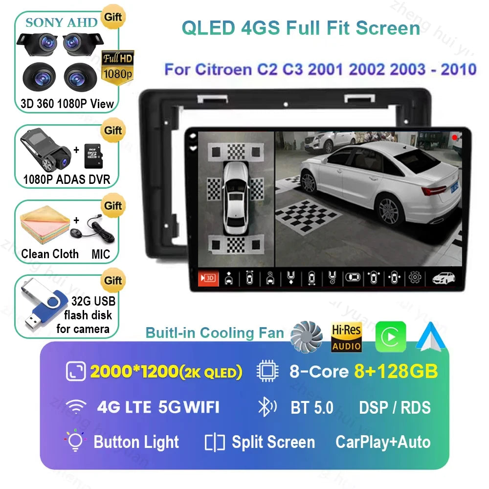 Android 16 CarPlay Auto Car Radio Multimedia navigation video Autoradio Stereo For Citroen C2 C3 2001 2002 2003 - 2010