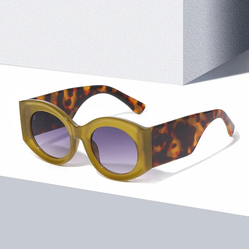 JNPCXI Fashion Oversized Oval Women Sunglasses Retro Jelly Color Orange Leopard Shades UV400 Men Gradient Sun Glasses