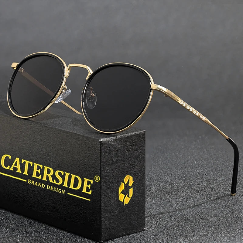 CATERSIDE Retro Round Sunglasses Men's Punk Metal Frame Brand Design Sun Glasses for Women's Party Travel Eyewear Business UV400