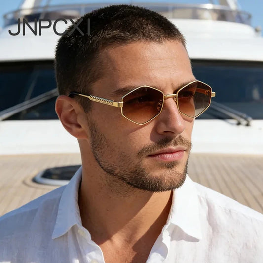 JNPCXI Polygon Metal Vintage Frame for Women Sunglasses Men Luxury Brand Design Sun Glasses Women Mirror Gafas De Sol UV400