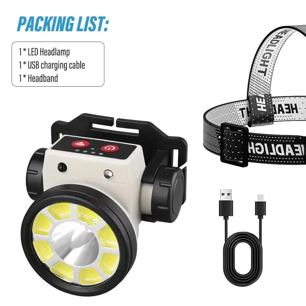 Super Bright LED Rechargeable Headlamp, High-Power Outdoor Fishing Flashlight