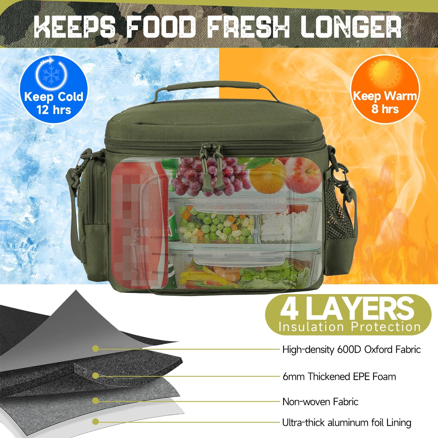 Tactical Lunch Box, outdoor Heavy Duty Lunch Bag, Insulated Thermal Cooler Bag