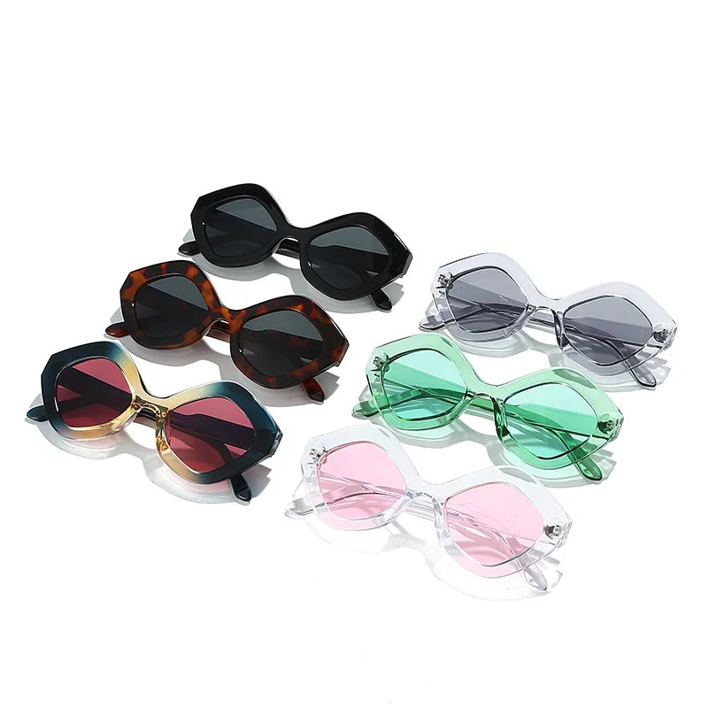 JNPCXI New Retro Irregular Polygon Cat Eye Sunglasses Women Green Red Shades UV400 Fashion Trending Men Sun Glasses
