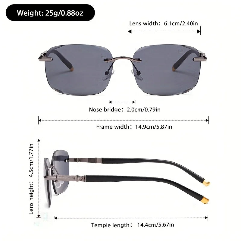 2PCS High Quality Rimless Diamond Cut Lens UV400 Sunglasses Fashion Square Metal Legs Glasses for Men Women