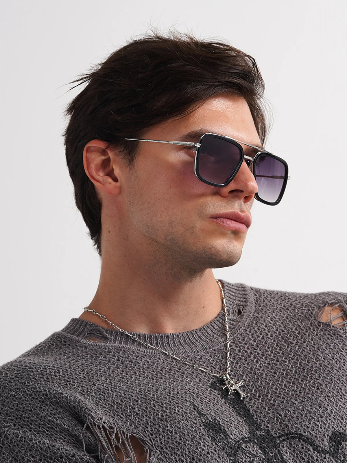 Ruiao 2026 Square Mens Designer Sunglasses Metal Frame Gradient Luxury Shades UV400 Rectangle Pilot Sun Glasses for Men