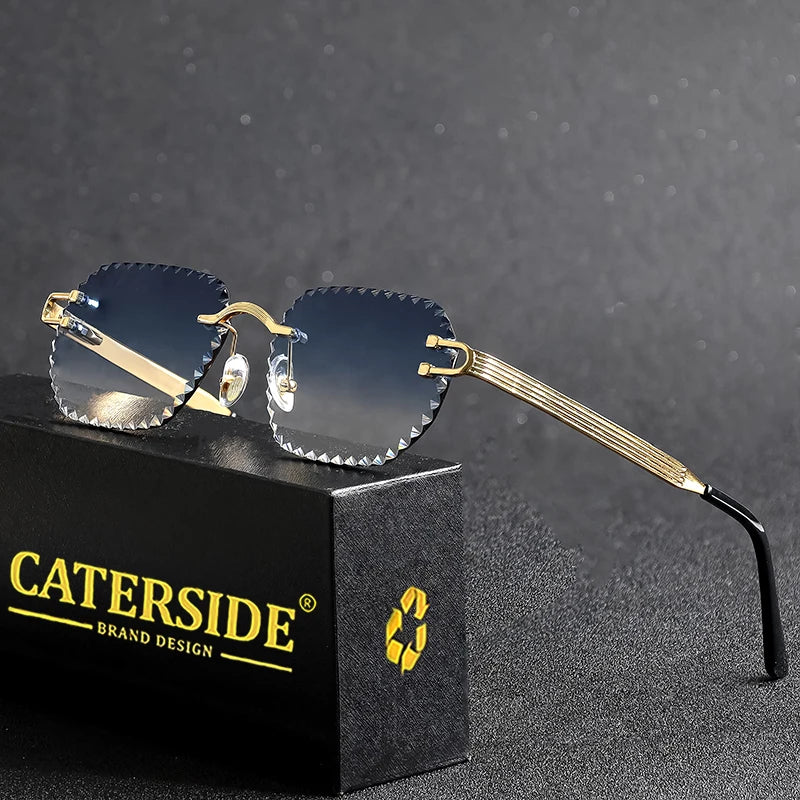 CATERSIDE New Rimless Sunglasses Men Square Fashion Cutting Lens Brand Design Sun Glasses for Women Party Festival Eyewear Gift