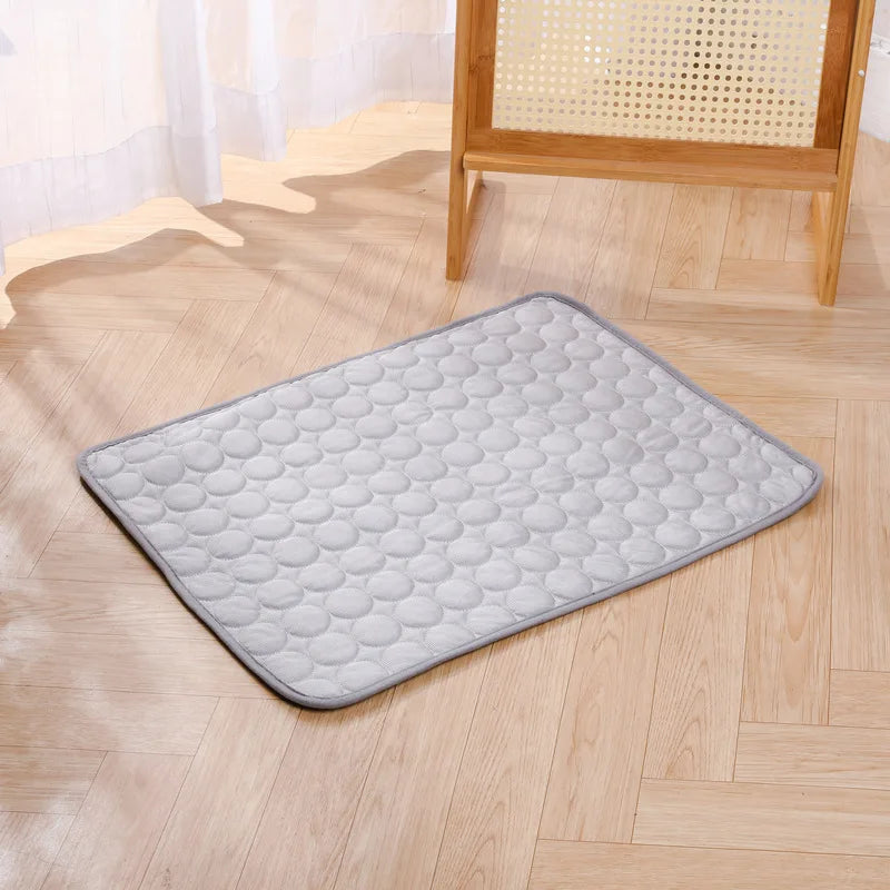 Grey Summer Cooling Pet Mat, Gel Ice Pad Dogs & Cats, Breathable Non-Slip Bed