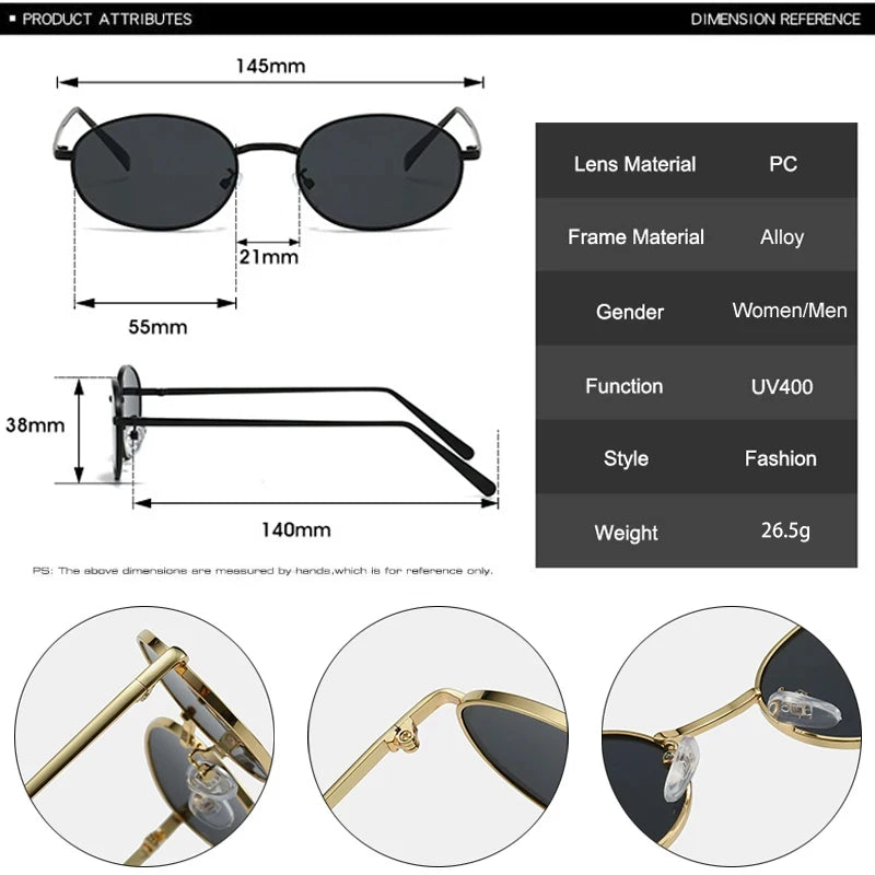 JNPCXI New Retro Small Oval Metal Frame Women Sunglasses UV400 Men Punk Sun Glasses