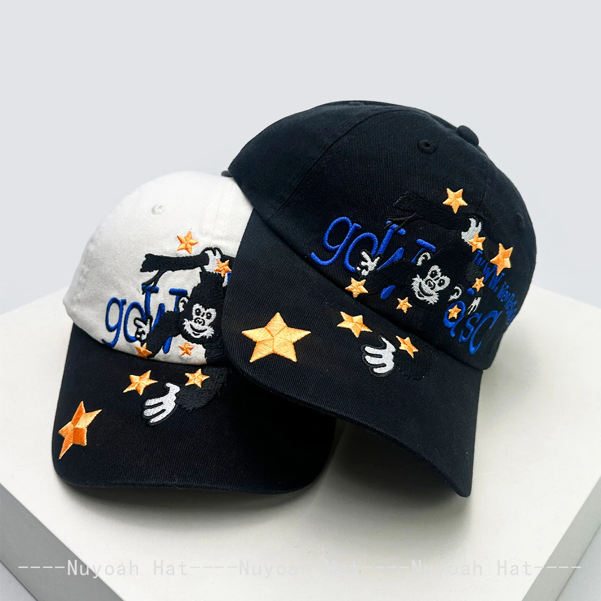 New Men Women Retro Orangutan Star Letter Embroidery Baseball Hats Sunshade Personal Versatile Color Block Peaked Caps Fashion