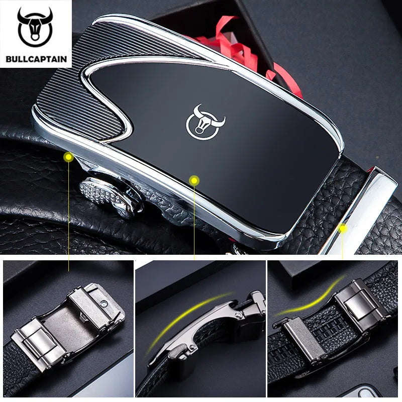 BULLCAPTAIN Genuine Leather Belt For Men High Quality Black Buckle Jeans Belt Cowskin Business BeltCasual Cowboy Waistband