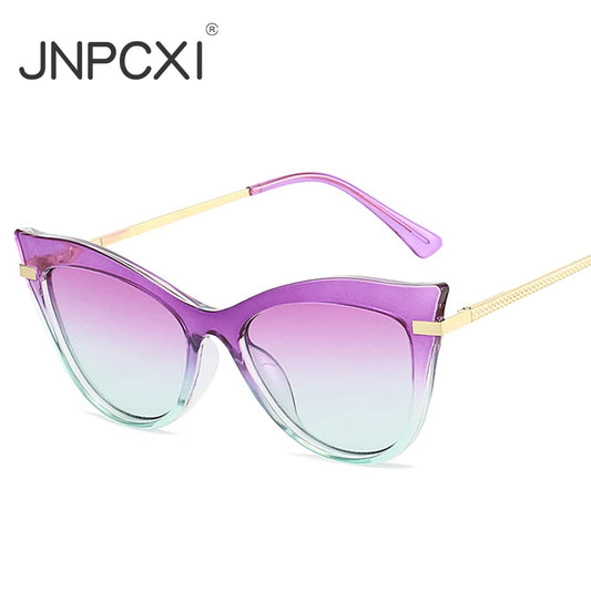 JNPCXI New Cat Eye Double Color Sunglasses Women Fashion Gradient Shades UV400 Eyeglass Frame Men