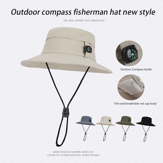 6143-New spring and summer women's outdoor fisherman hats,men's fishing and mountain climbingcompasshats,quick-dryingwide-brimme
