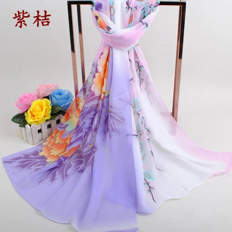 New Peony Flower Women's Printed Chiffon Long Scarves Wholesale Yiwu Autumn and Winter Scarves Small Scarves