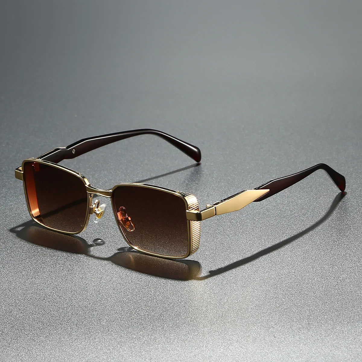 JNPCXI New Retro Square Metal Men Outdoor Sunglasses Fashion Gradient Tea Shades UV400 Women Punk Sun Glasses