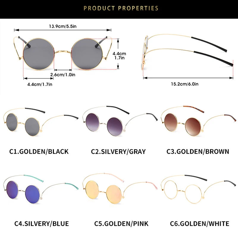 JNPCXI Retro Small Round Metal Sunglasses Women Fashion Unique Legs Clear Gradient Mirror Lens Shades UV400 Men Punk Sun Glasses