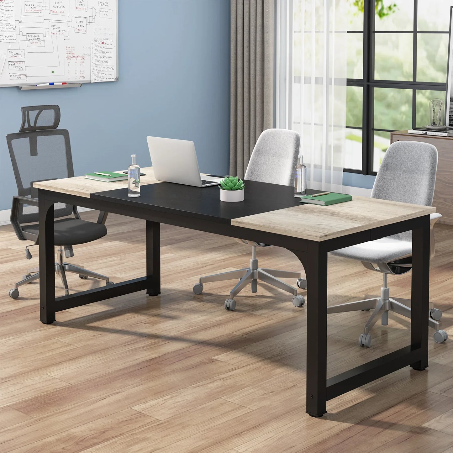 Tribesigns Large Grey Office Desk Computer Table Study Writing Desk Workstation