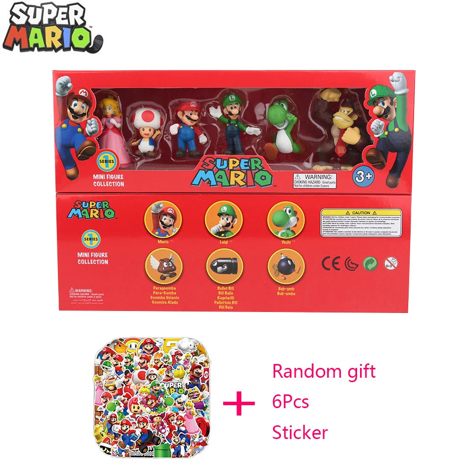 4-7cm Super Mario Bros PVC Action Figure Toys Dolls Model Set Luigi Yoshi Donkey Kong Mushroom for kids birthday gifts