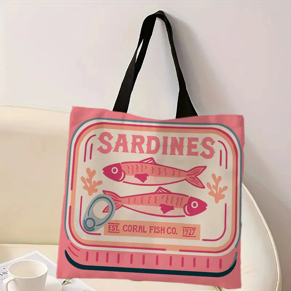 Colorful Sardines Printed Casual Handbag Reusable Fashion Tote Bag Polyester Bag