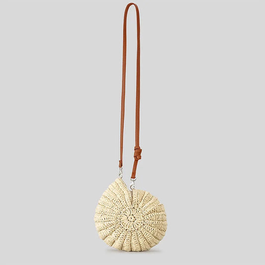Beige Conch Knit Crossbody Shoulder Bag Pearl Chain Woven Women Classy Sling Bag