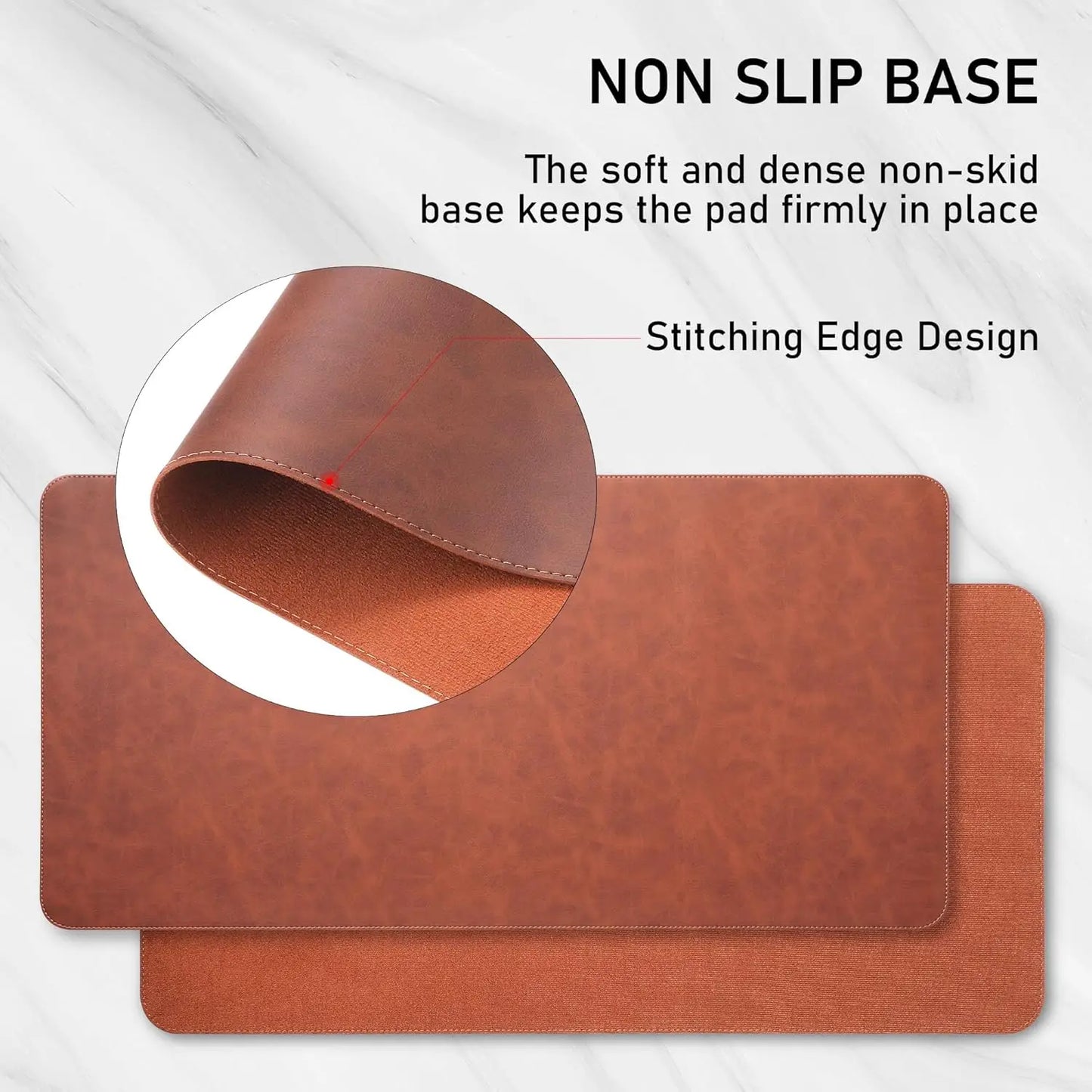 Imitation Crazy Horse Leather Large Gaming Mouse Pad, Desk Mat Protector Stitched Edge, XL Extended Desk Pad for Office Home
