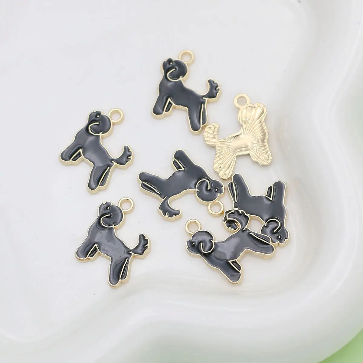 10Pcs Gold Plated Black Enamel Dog Charm Connectors for Making Bracelet DIY Jewelry Accessories