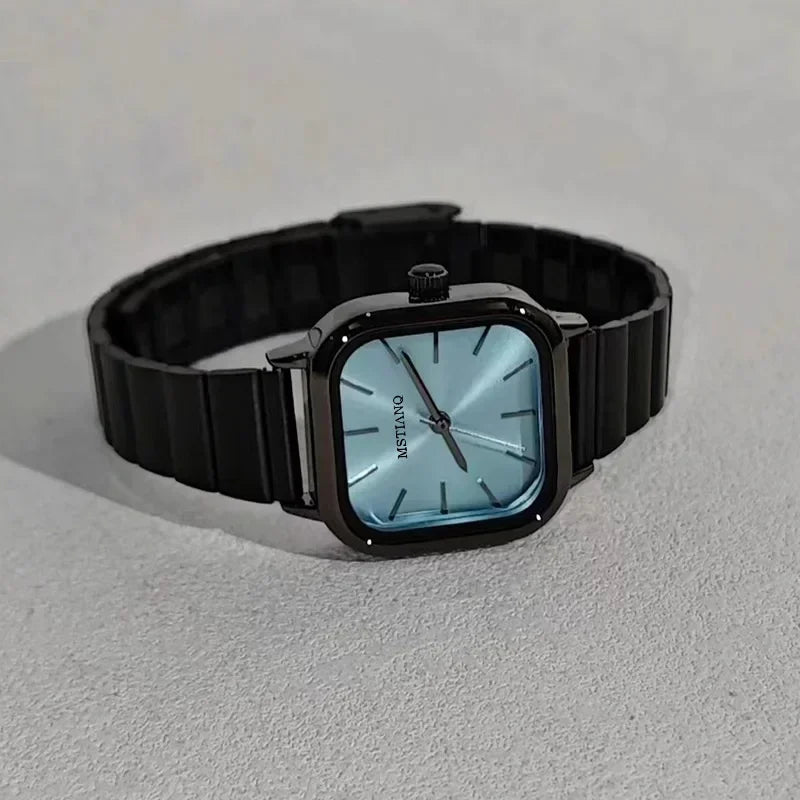 Hot Sale Luxury Brand Black Watch Women Fashion Quartz Watches Ladies Adjustable Stainless Steel Strap Wristwatches Reloj Mujer